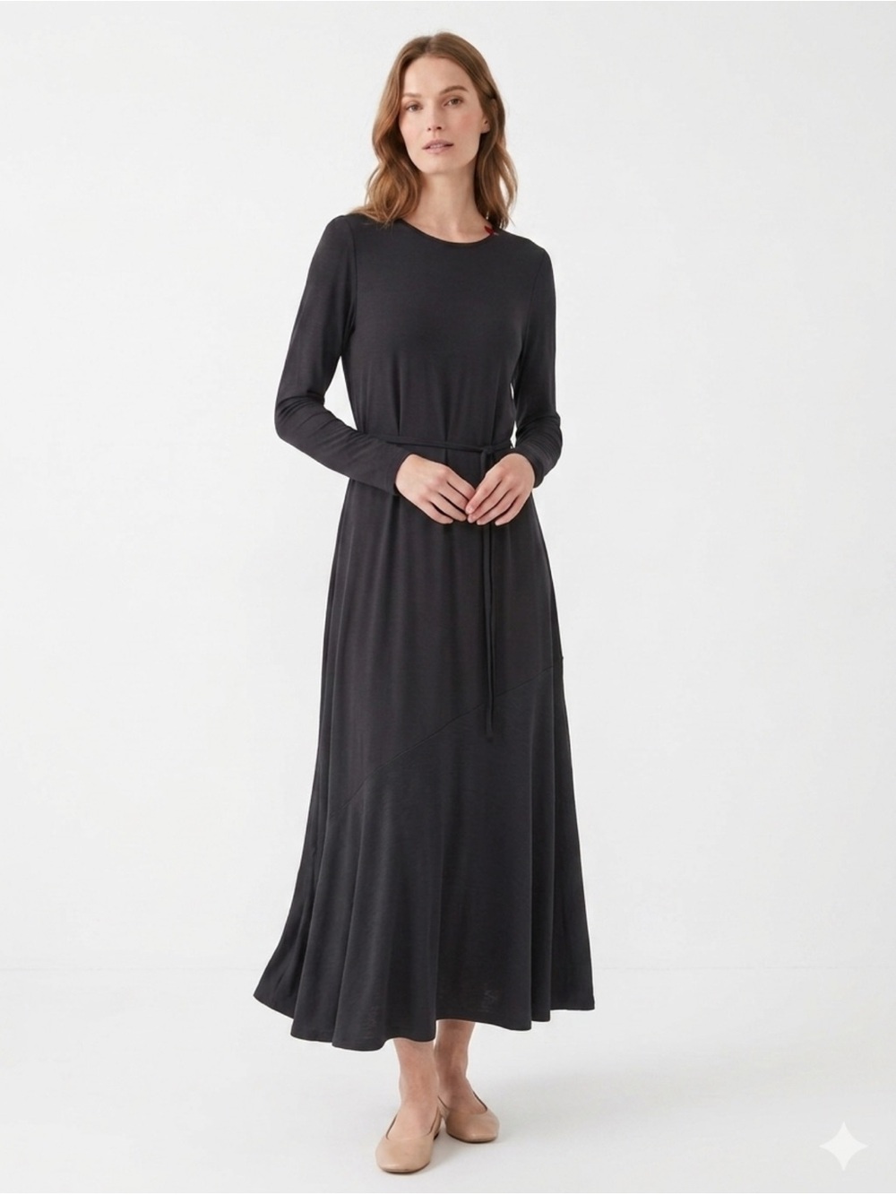 Boden Black Georgia Jersey Midi Dress Long Sleeve Size 12